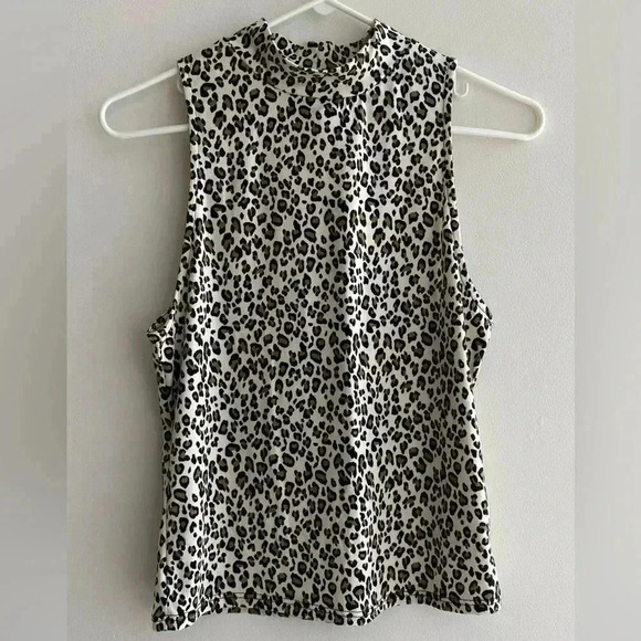 Gaze Cheetah Print Mock Neck Tank Top, Animal Print Shirt, Size Large - Picture 2 of 11
